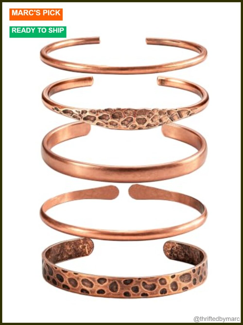 Copper Cuff Bracelet Set Hand Hammered Adjustable Open Bangle